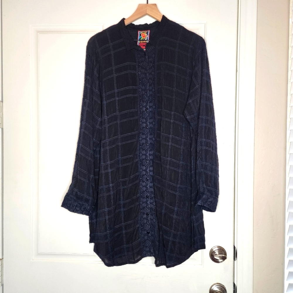 Johnny Was Windowpane and Embroidery Tunic | Black | Size Large